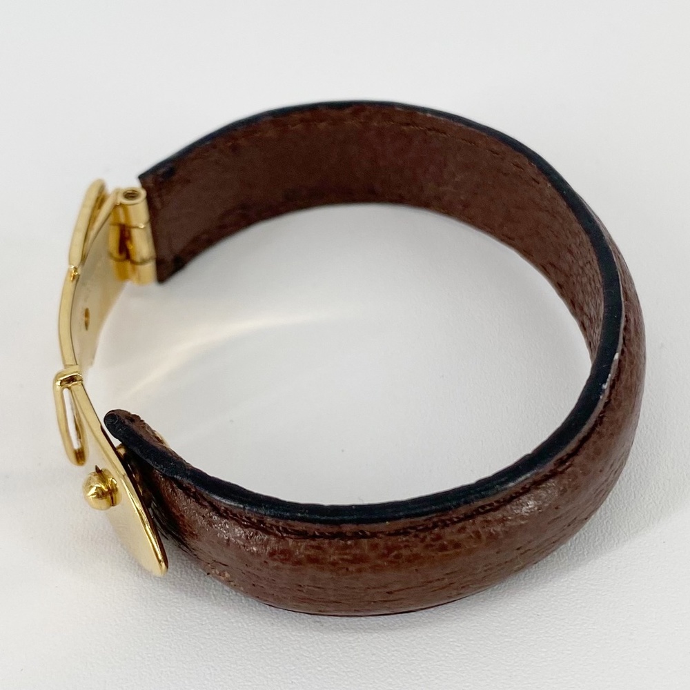 Gucci Brown Leather Gold Belt Buckle Bangle Bracelet - Picture 3 of 7